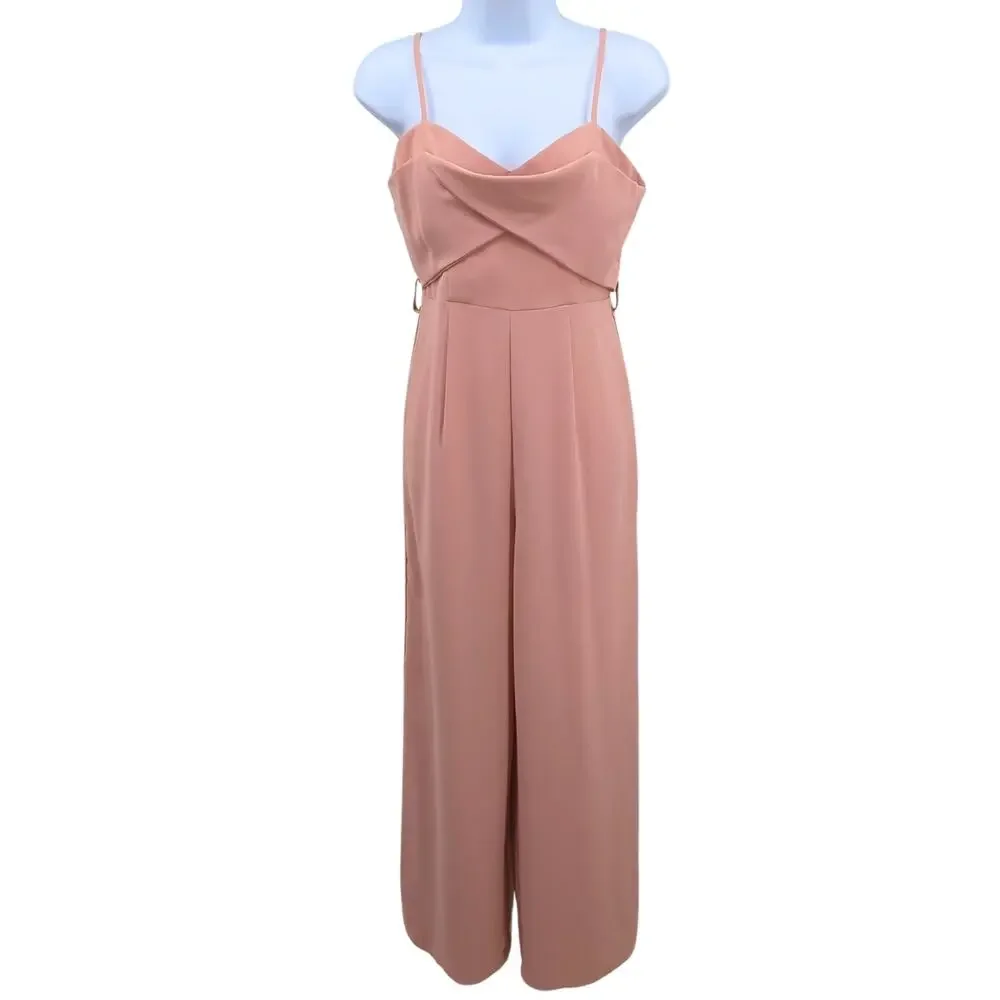 Showpo Women’s Size 4 Jumpsuit Balletcore Draped Pink Wide Leg Feminine Romantic